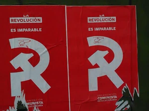 Communist Poster with Helicopter Drawn On It